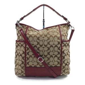Coach F30341 Signature C Park Hobo Silver Khaki Crimson Crossbody Bag